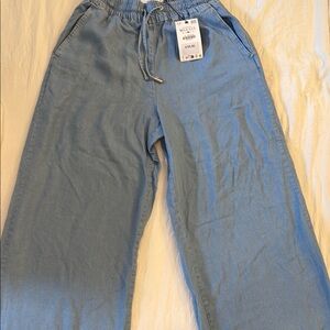 Zara Women's Light Blue Wide Leg Pants